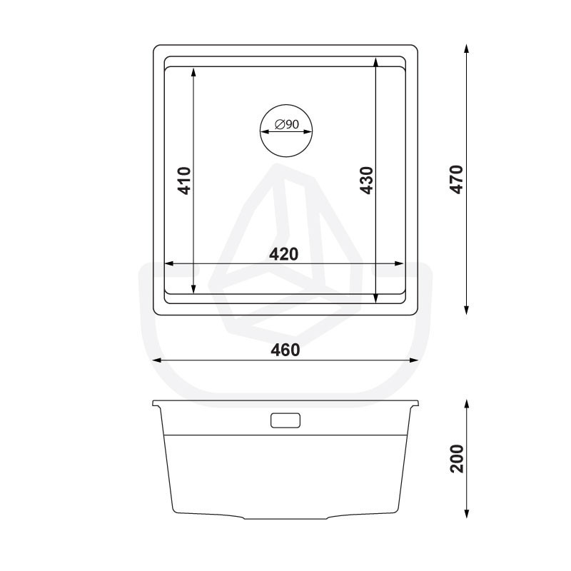 Coral 50 Low Level - Évier cuisine en granit sous plan 1 bac