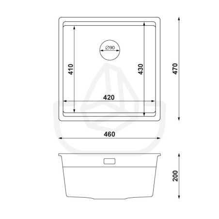 Coral 50 Low Level - Évier cuisine en granit sous plan 1 bac