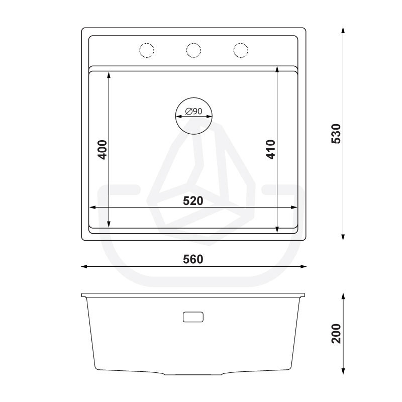 Sodalite 60 Lower Inset - Évier cuisine en granit 1 bac