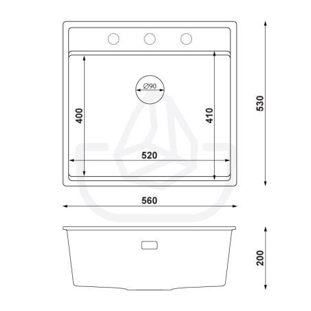 Sodalite 60 Lower Inset - Évier cuisine en granit 1 bac